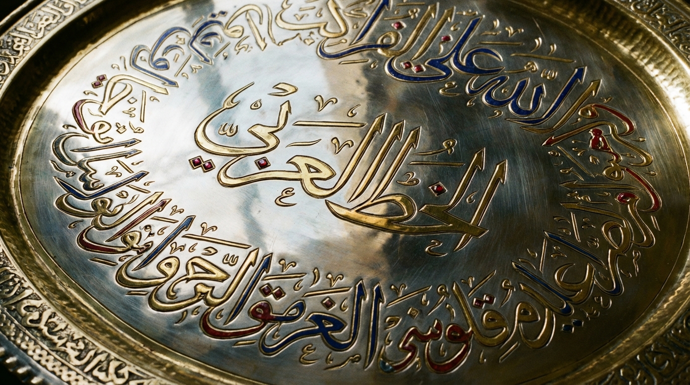 explorez l'élégance de la calligraphie arabe gravée sur métal, une fusion parfaite entre tradition artistique et matériau noble.