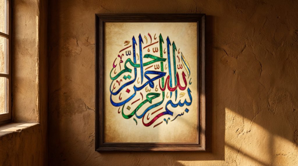 téléchargez gratuitement une affiche bismillah à imprimer facilement pour décorer votre intérieur avec une touche spirituelle.