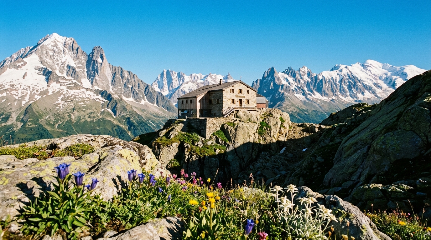 explorez le refuge du goûter, un havre de paix niché en haute montagne, idéal pour les amateurs de nature et d'aventure alpine.