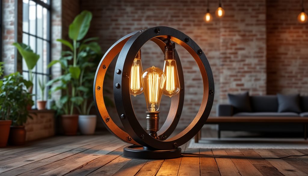 découvrez le charme unique du lampadaire industriel tribeca avec ses anneaux croisés, alliant design moderne et ambiance chaleureuse pour un intérieur élégant.